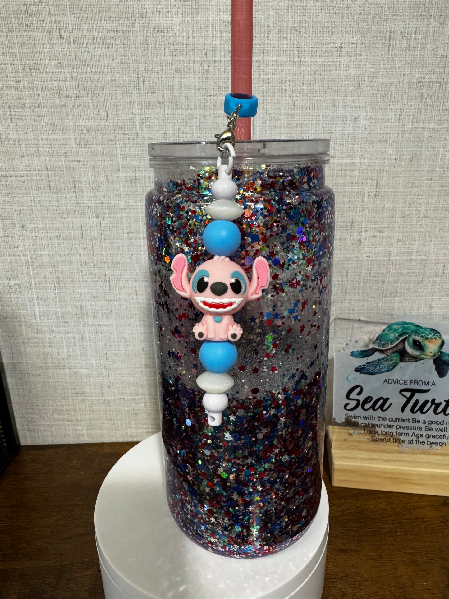 Pink Alien Straw Charm