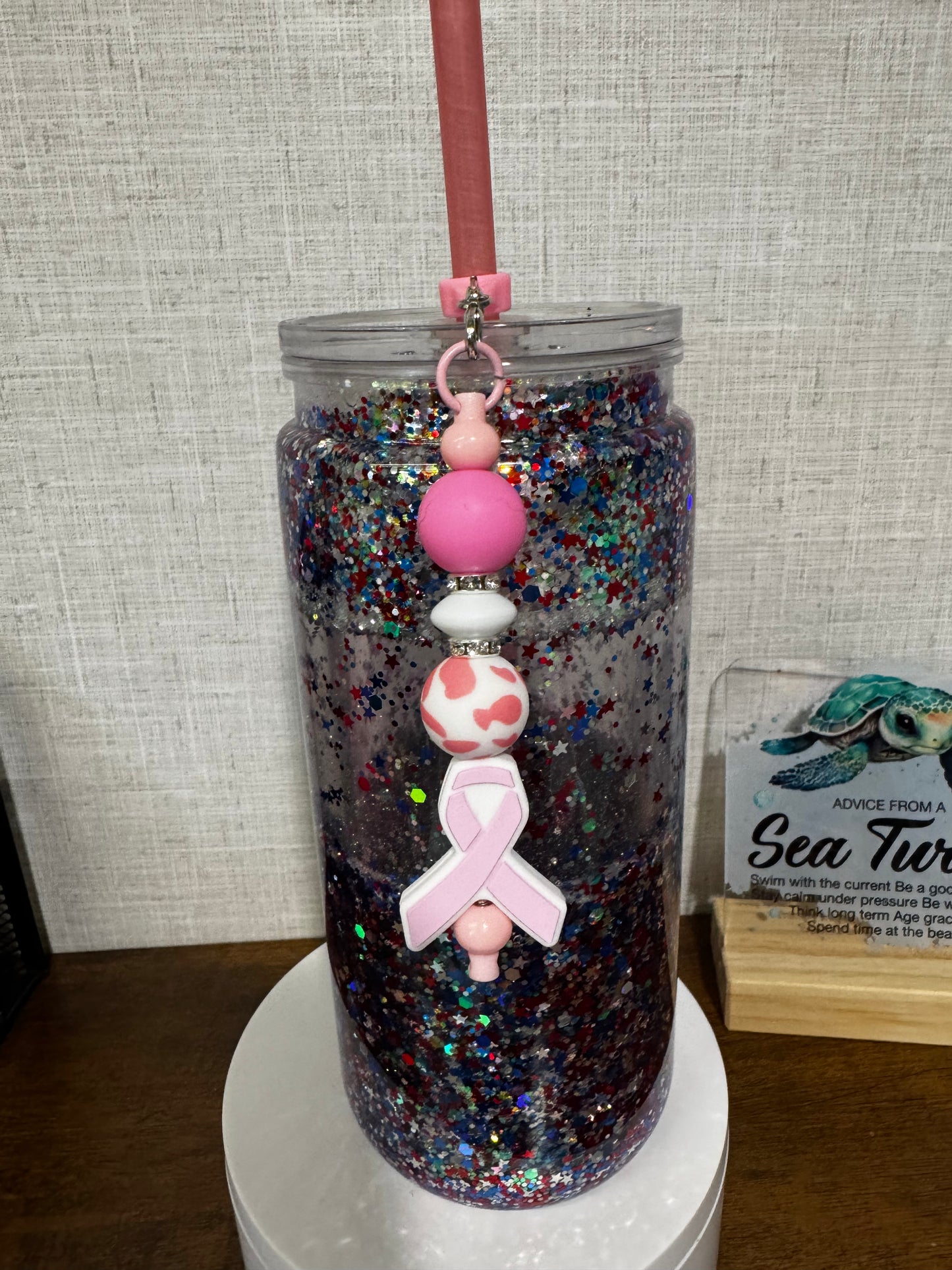 Breast Cancer Awareness Straw Charm