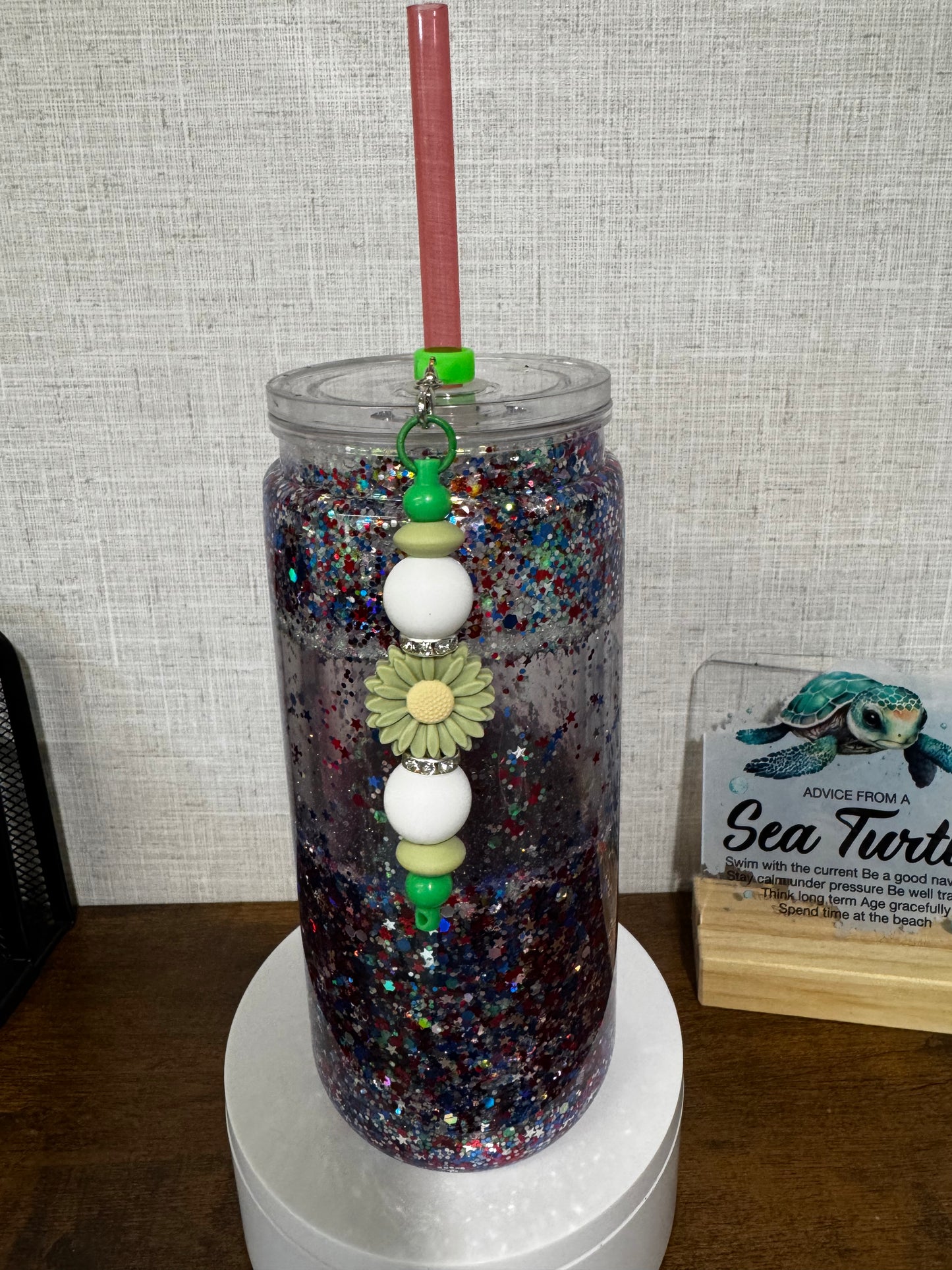 Green Sunflower Straw Charm