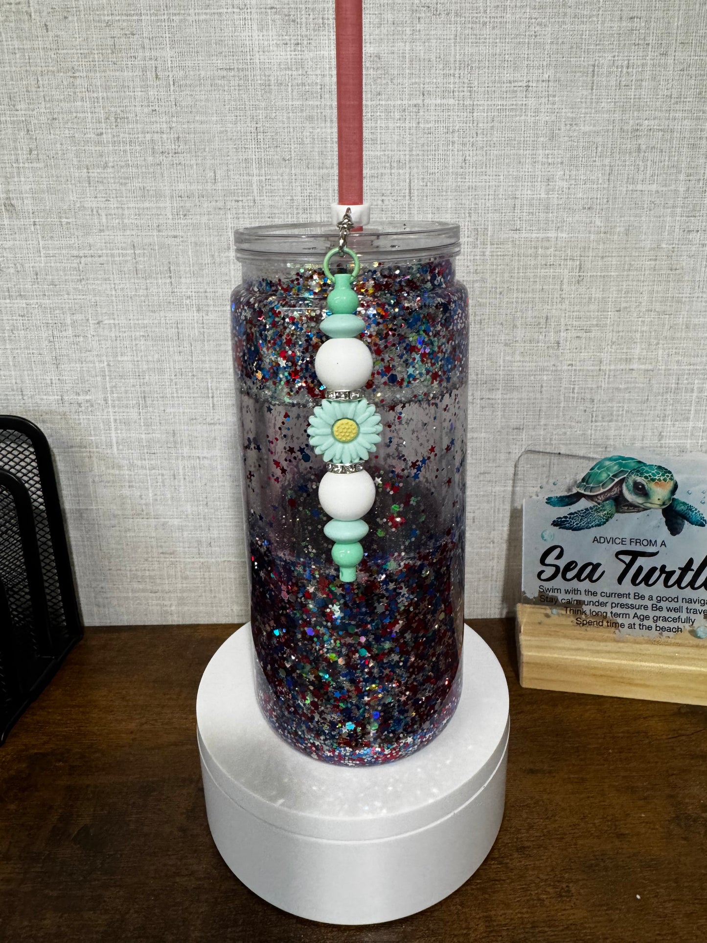 Mint Green Sunflower Straw Charm