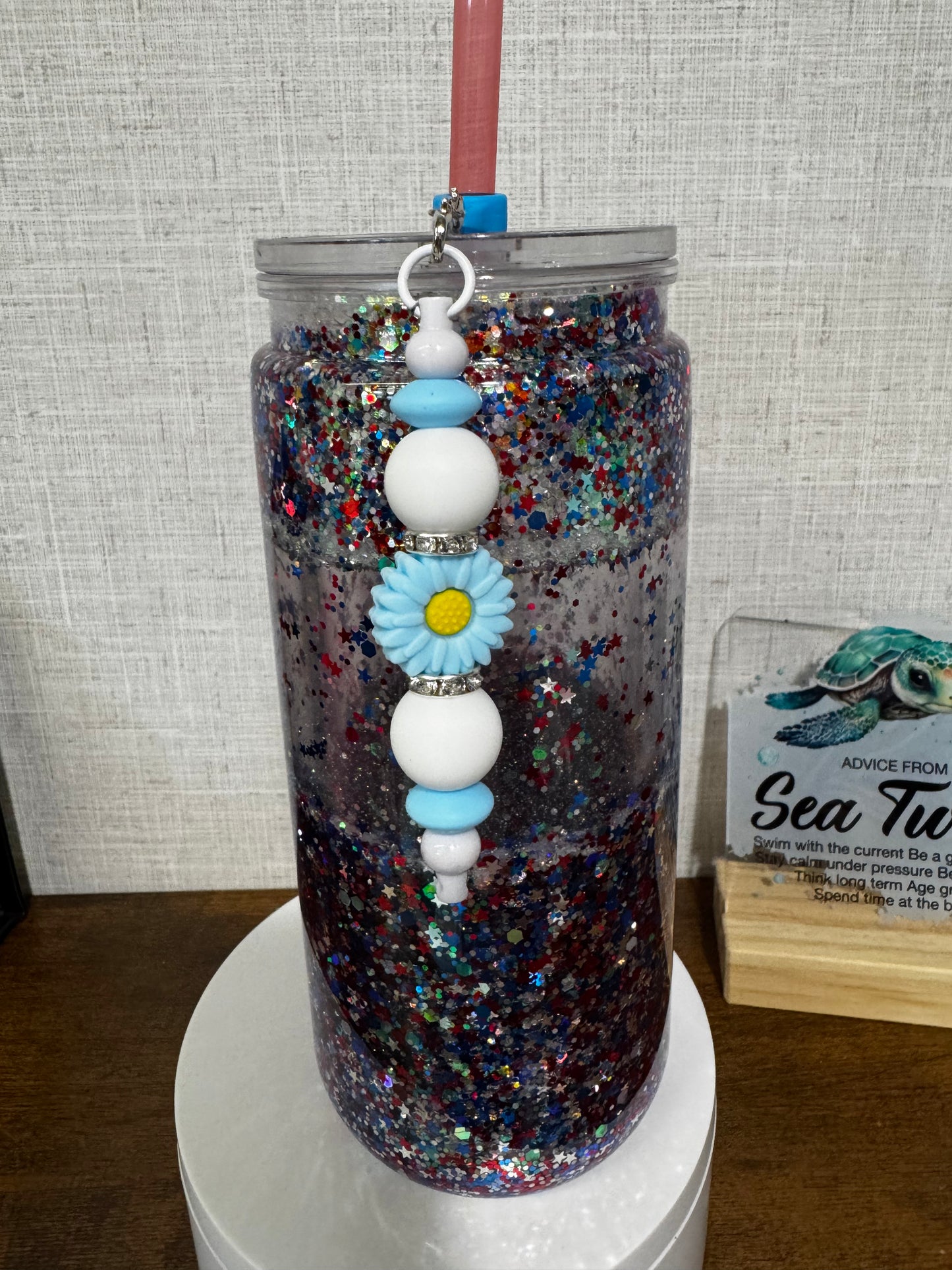 Blue Sunflower Straw Charm