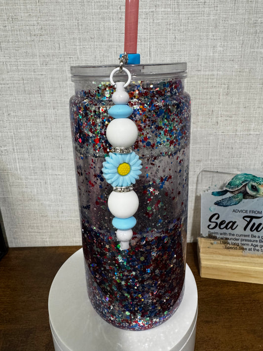 Blue Sunflower Straw Charm