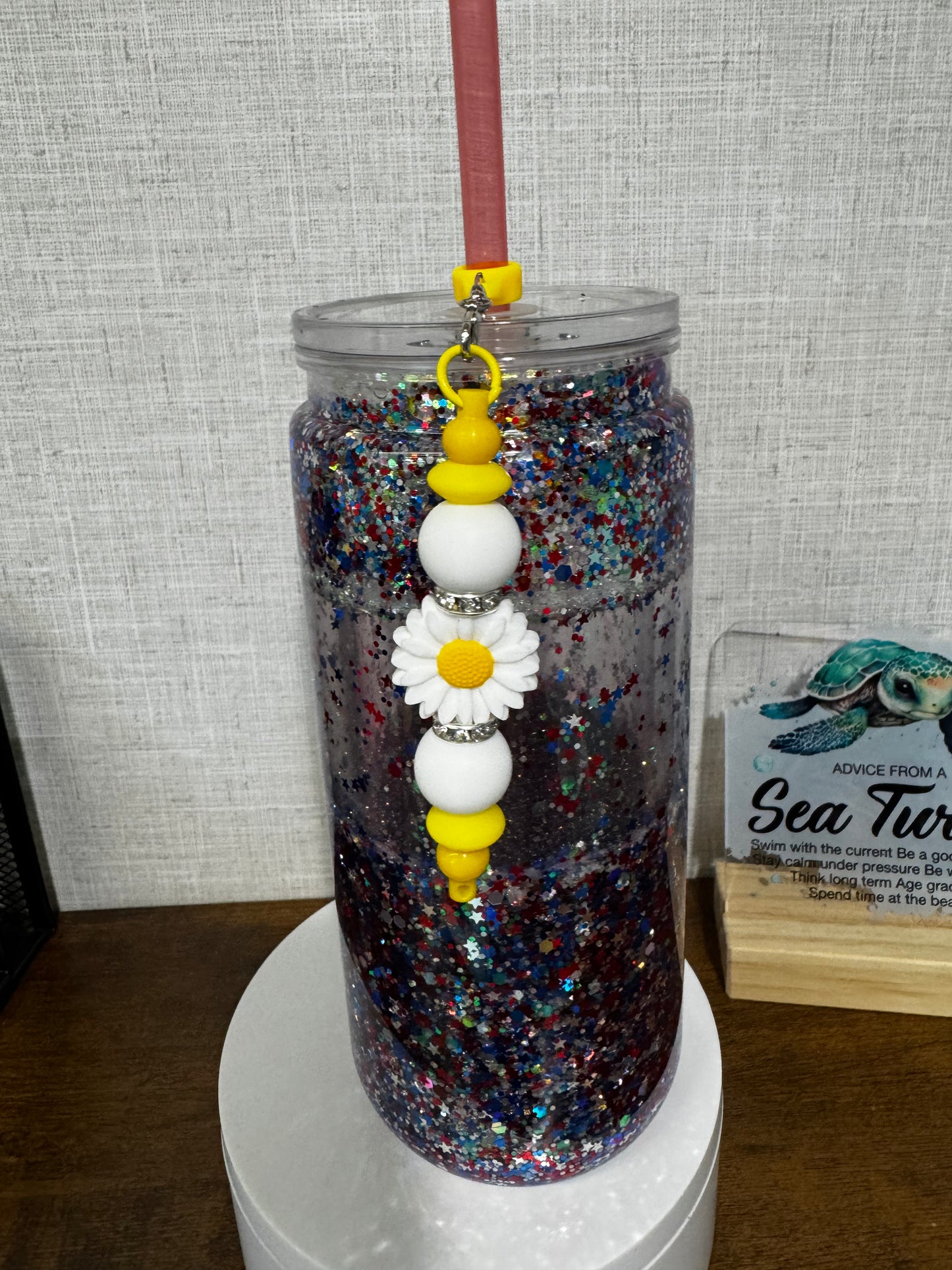 White Sunflower Straw Charm