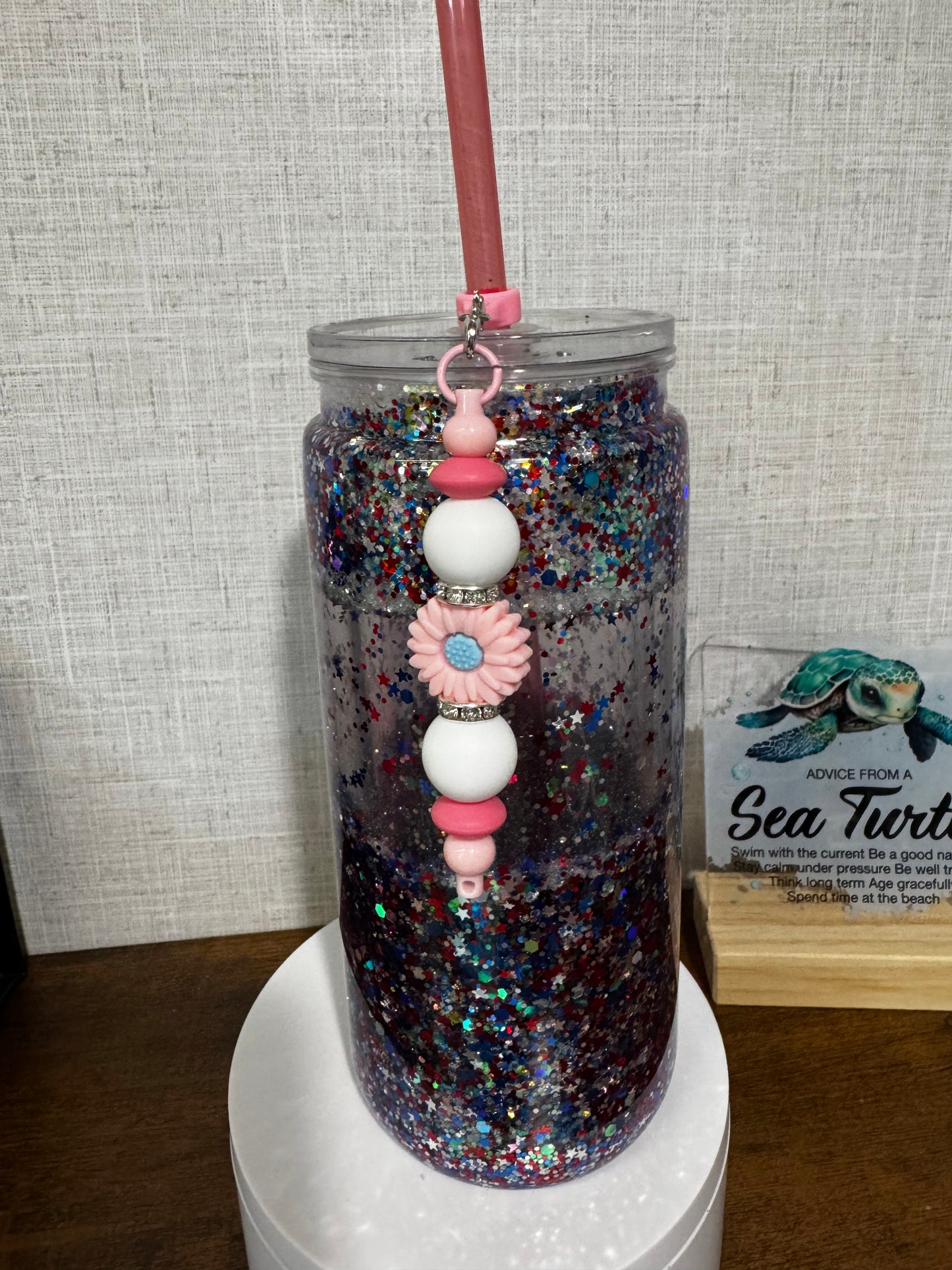 Pink Sunflower Straw Charm