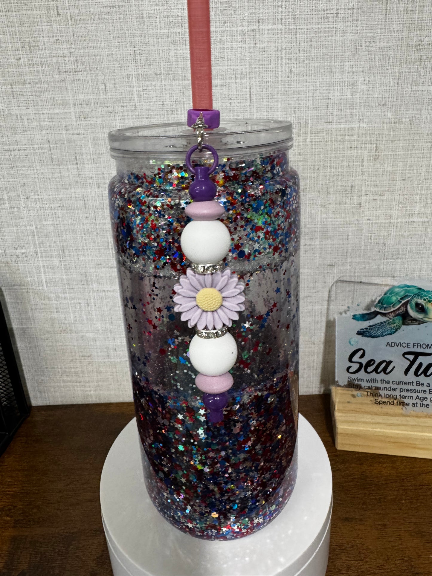 Purple Sunflower Straw Charm